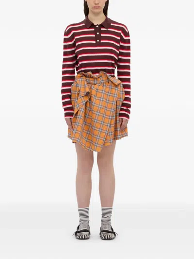 Msgm Checked Asymmetric Mini Skirt In Orange