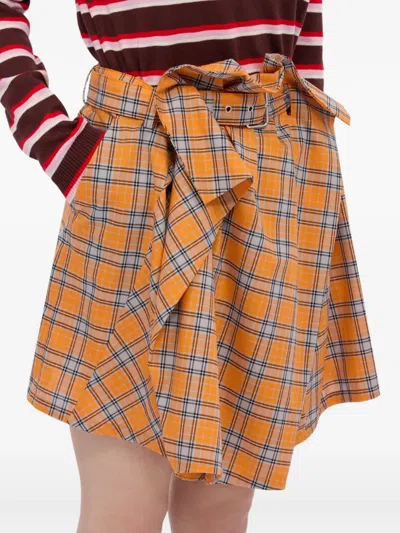 Msgm Checked Asymmetric Mini Skirt In Orange
