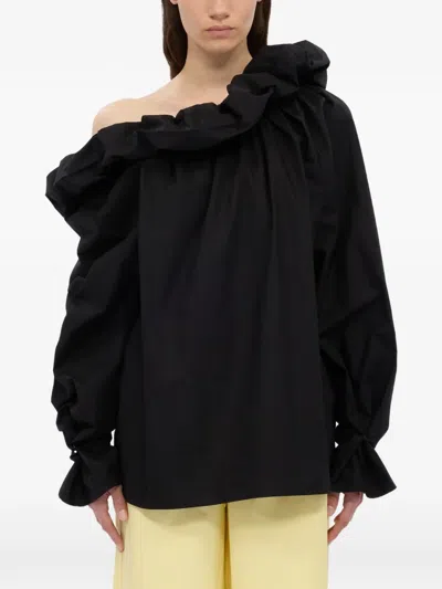 Msgm Ruffled-neck Blouse In Black