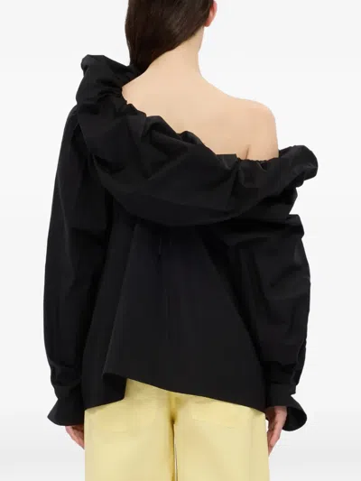 Msgm Ruffled-neck Blouse In Black