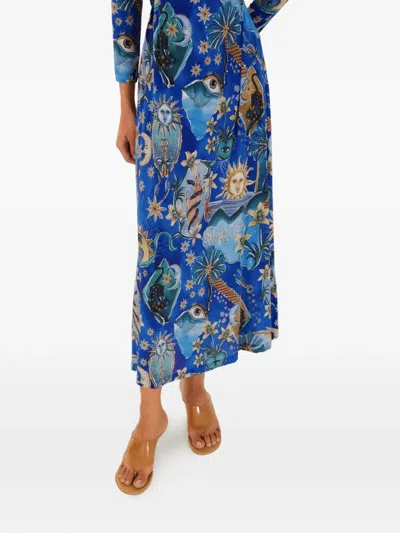 Farm Rio Blue Mystical Draped Long Sleeve Maxi Dress | ModeSens