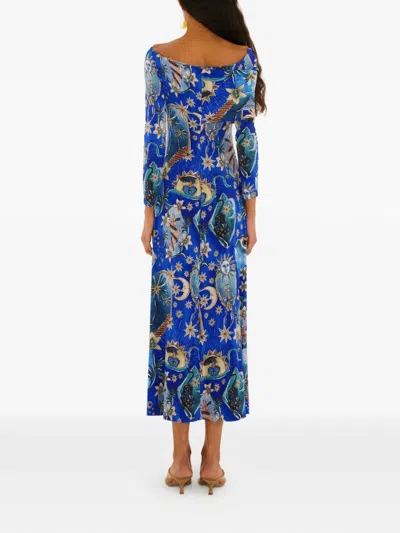 Farm Rio Blue Mystical Draped Long Sleeve Maxi Dress | ModeSens