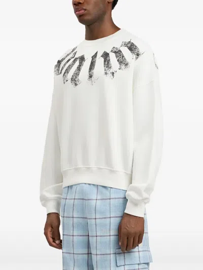 Palm Angels Men White Logo Crew Neck Sweatshirt, Xl Luxury Sweatshirts & Hoodies For Men Darveys