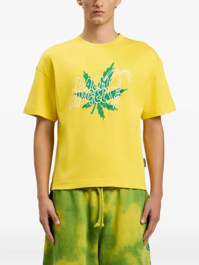 Palm Angels Palm Leaf Graphic T-shirt In Yellow