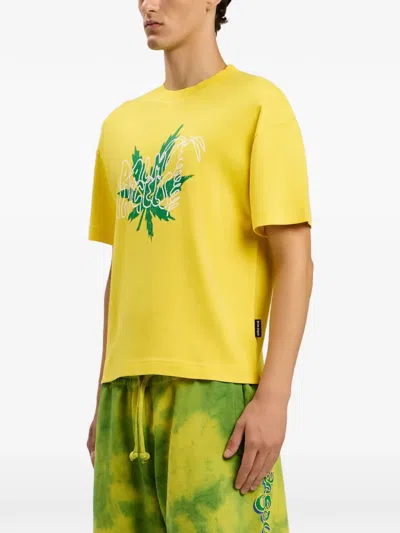 Palm Angels Palm Leaf Graphic T-shirt In Yellow