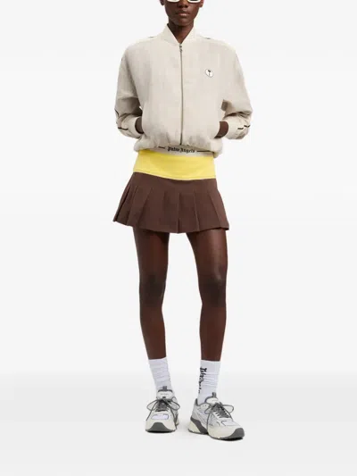 Palm Angels Logo Skirt Contrast Waistband Pleated Design In Brown