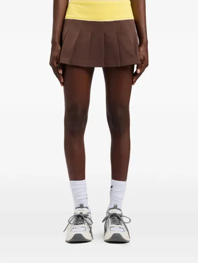Palm Angels Logo Skirt Contrast Waistband Pleated Design In Brown