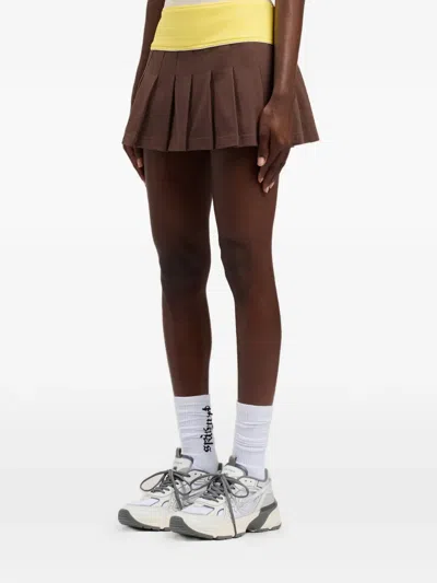 Palm Angels Logo Skirt Contrast Waistband Pleated Design In Brown