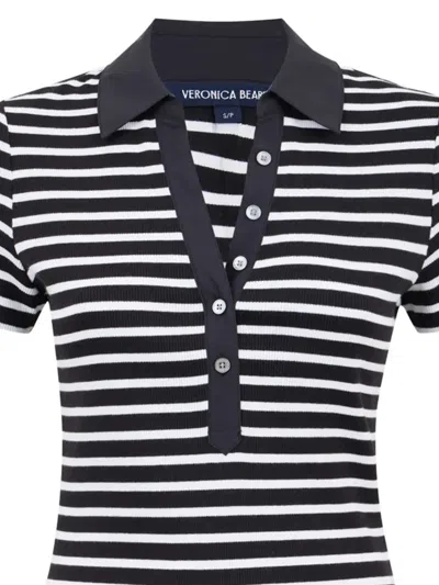 Veronica Beard Button-fastening Striped-pattern T-shirt In Multi