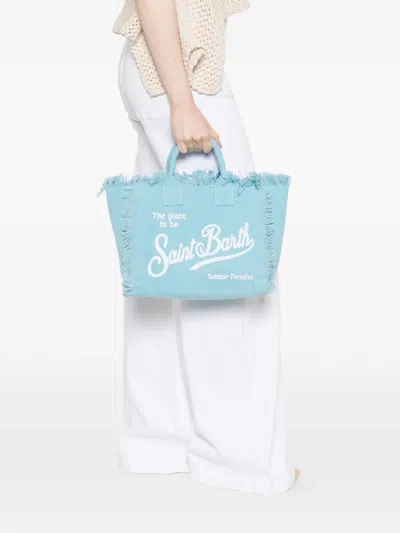 Mc2 Saint Barth Light Blue Mini Vanity Handbag With Shoulder Strap In Blue