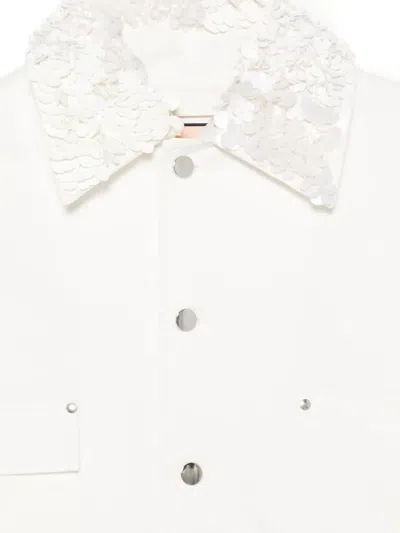 Plan C Sequin-detail Pocket Jacket In White
