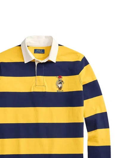 Polo Ralph Lauren Long Sleeve Jersey Knit Society Bear Rugby Shirt In Yellow
