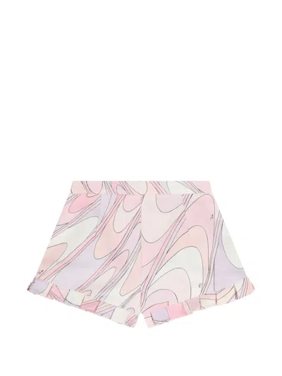 Pucci Junior Patterned Ruffled Shorts In Pink