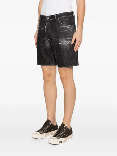 Dsquared2 Belt-loop Distressed Shorts In Black