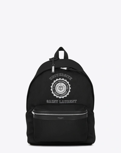 Saint Laurent City Leather-trimmed Printed Canvas Backpack In Black