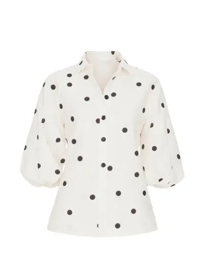 Alexis Cambridge Polka-dot Puff-sleeve Blouse In Multi