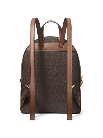 Michael Kors Jaycee Mini Xs Brown Signature Pvc Zip Pocket Shoulder Backpack Bag In Brown