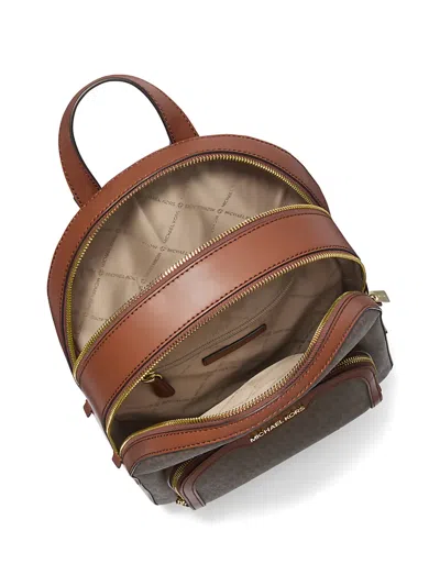 Michael Kors Jaycee Mini Xs Brown Signature Pvc Zip Pocket Shoulder Backpack Bag In Brown