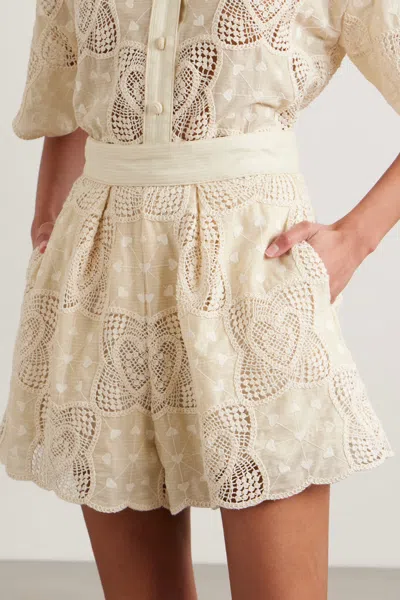 Zimmermann Wanderlust Crocheted Embroidered Cotton-blend Shorts In Neutral