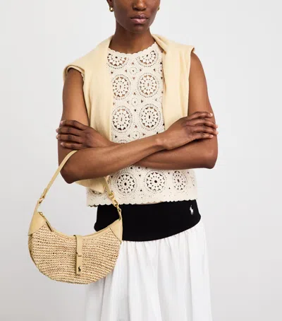 Polo Ralph Lauren Womens Natural Cashmere Polo Id Mini Raffia Shoulder Bag In Sand
