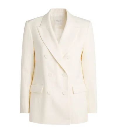Sandro Womens Ecru Tailored Peak-lapel Woven Blazer In Neutral