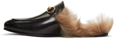 Gucci Princetown Horsebit-detailed Shearling-lined Leather Slippers In 1063 Black