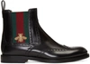 Gucci Web-striped Leather Chelsea Boots