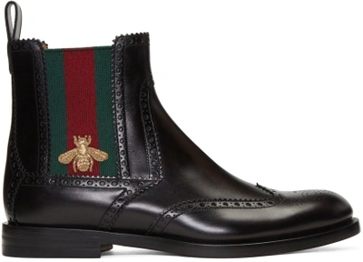 Gucci Web-striped Leather Chelsea Boots In Black