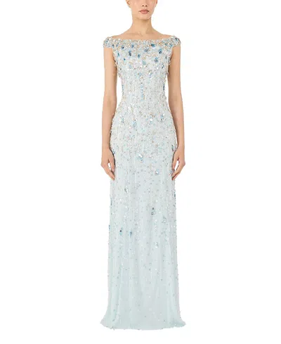 Jenny Packham Jessie Embellished Off-the-shoulder Gown In Blue