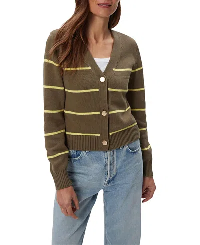 Michael Stars Tracey Striped Button Down Cardigan In Caper Buttercup Stripe In Green