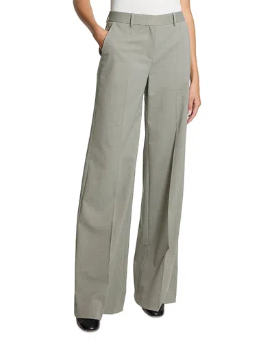 Theory Womens Vetiver Melange Fluid Flare Wide-leg Wool Trousers In Green