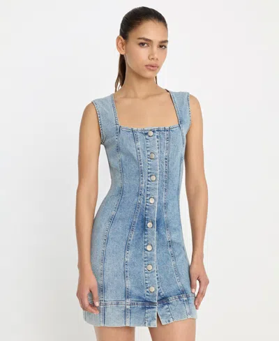 Good American Sleeveless Button-front Power Stretch Denim Mini Dress In Blue