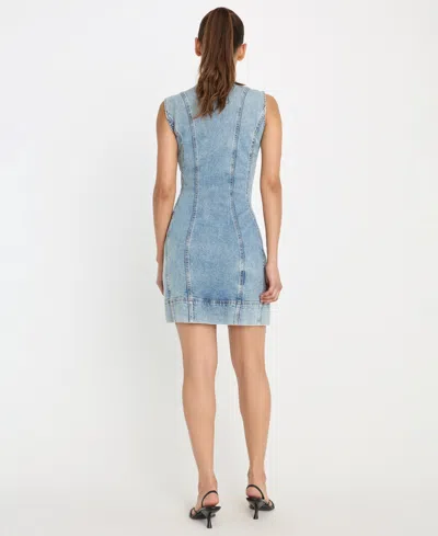Good American Sleeveless Button-front Power Stretch Denim Mini Dress In Blue