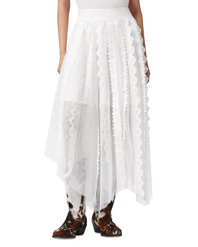 Allsaints Womens Optic White Vashtie Lace-panel Tulle Maxi Skirt In White