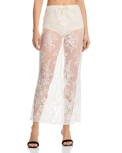 Aya Muse Eteri Bow-detail Floral Lace Midi Skirt In White