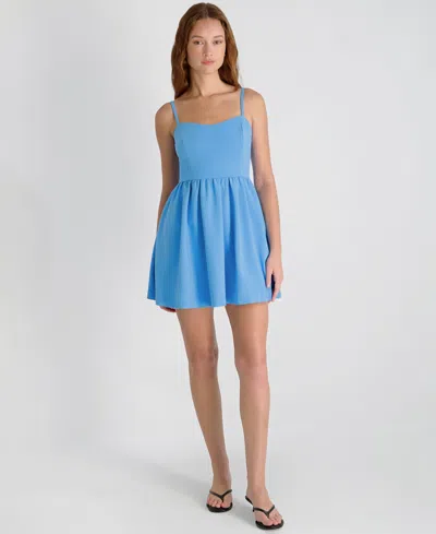 French Connection Whisper Multi Seam Strappy Mini Dress In Blue