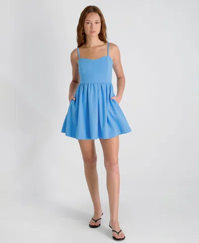 French Connection Whisper Multi Seam Strappy Mini Dress In Blue
