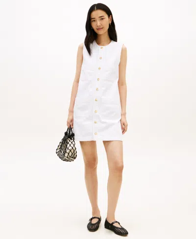 Tommy Hilfiger Patch Pocket Denim Shift Mini Dress In White