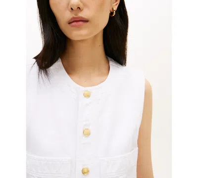 Tommy Hilfiger Patch Pocket Denim Shift Mini Dress In White