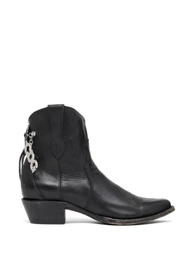 Comme Des Garçons Western Mid Heel Boots Pointed Toe Embroidery In Black