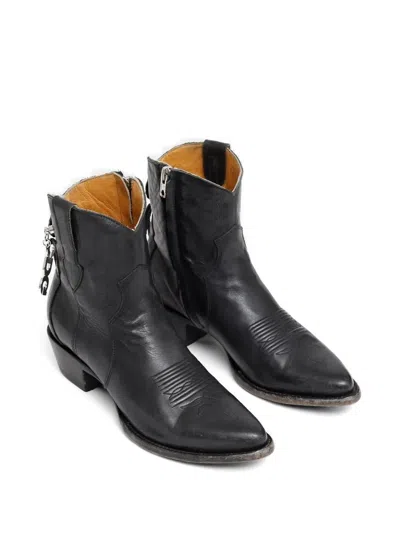 Comme Des Garçons Western Mid Heel Boots Pointed Toe Embroidery In Black