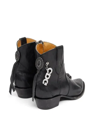 Comme Des Garçons Western Mid Heel Boots Pointed Toe Embroidery In Black