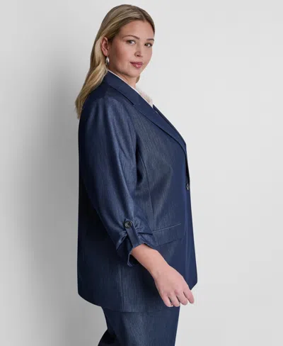 Dkny Plus Size Long-sleeve One Button Roll Cuff Jacket In Blue