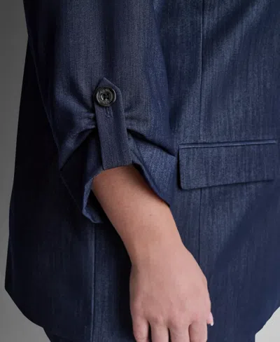 Dkny Plus Size Long-sleeve One Button Roll Cuff Jacket In Blue
