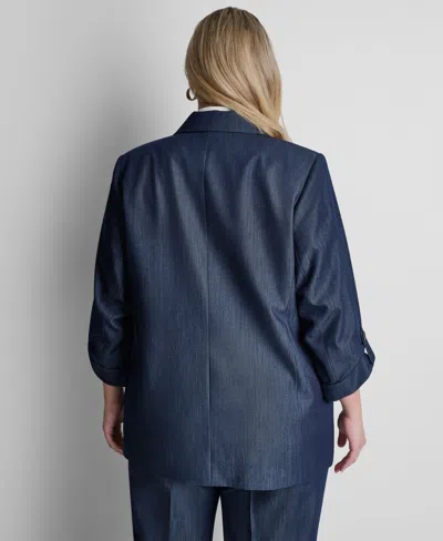 Dkny Plus Size Long-sleeve One Button Roll Cuff Jacket In Blue