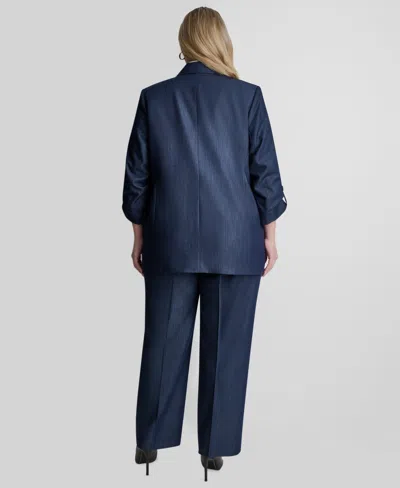 Dkny Plus Size Long-sleeve One Button Roll Cuff Jacket In Blue