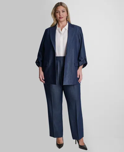 Dkny Plus Size Long-sleeve One Button Roll Cuff Jacket In Blue