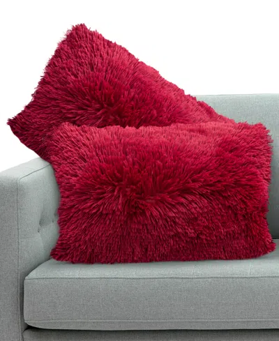 Cheer Collection Textured Fluffy Decorative Pillow, 12" X 20" In Red
