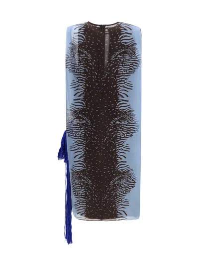 Ferragamo Cuttle Fish Print Silk Sleeveless Shift Dress In Blue