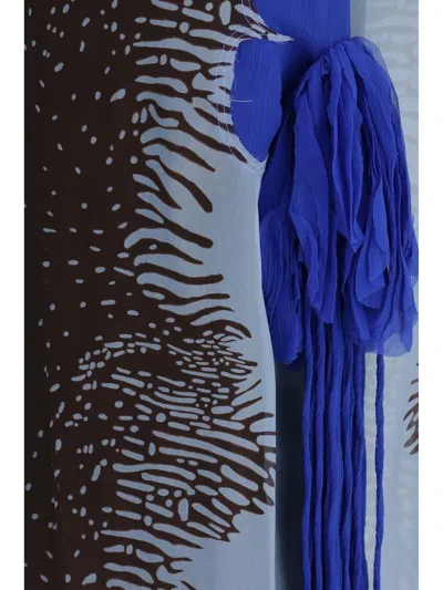 Ferragamo Cuttle Fish Print Silk Sleeveless Shift Dress In Blue